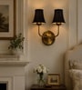 Dual Gold Metal Wall Mounted Lamp with Black Cotton Shade