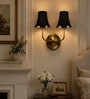 Dual Gold Metal Wall Mounted Lamp with Black Fabric Shade