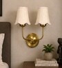 Dual Gold Metal Wall Mounted Lamp with Off-White Cotton Shade
