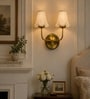 Dual Gold Metal Wall Mounted Lamp with Off-White Cotton Shade