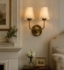 Dual Gold Metal Wall Mounted Lamp with Off-White Cotton Shades