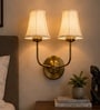 Dual Gold Metal Wall Mounted Lamp with Off-White Cotton Shades