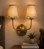 Dual Gold Metal Wall Sconce with Beige Jute Shade for Modern Home Interiors