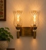 Dual Gold Wall Lamp with Lavender Glass