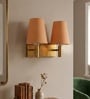Dual Gold Wall Lamp with Orange cotton shade