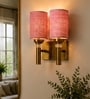 Dual Gold Wall Lamp with Pink Jute shade