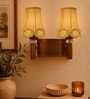 Dual Gold Wall Lamp with Vintage Beige Jute  Shade