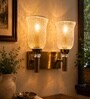 Dual Gold Wall Lamp with White Crinkle Glass