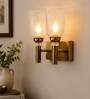 Dual Gold Wall Lamp with White Crinkle Glass