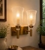 Dual Gold Wall Lamp with White Crinkle Glass