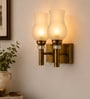 Dual Gold Wall Lamp with White Frosted Glass