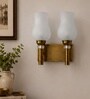 Dual Gold Wall Lamp with White Frosted Glass