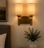 Dual Gold Wall Lamp with White Jute shade