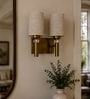 Dual Gold Wall Lamp with White Jute shade