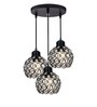 Dual Half Globe 3 Light Round Black Crystal & Metal Cluster Chandelier