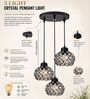 Dual Half Globe 3 Light Round Black Crystal & Metal Cluster Chandelier