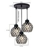Dual Half Globe 3 Light Round Black Crystal & Metal Cluster Chandelier