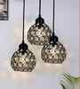 Dual Half Globe 3 Light Round Black Crystal & Metal Cluster Chandelier