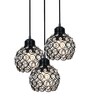 Dual Half Globe 3 Light Round Black Crystal & Metal Cluster Chandelier