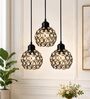 Dual Half Globe 3 Light Round Black Crystal & Metal Cluster Chandelier