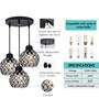 Dual Half Globe 3 Light Round Black Crystal & Metal Cluster Chandelier