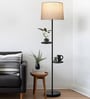 Brown Dual Shelf Floor Lamp with Fabric Shade