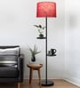 Red Dual Shelf Floor Lamp with Fabric Shade