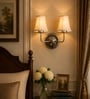 Dual Steel Metal Wall Mounted Lamp with Off-White Cotton Shade & Bedroom