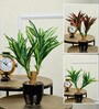 White Fabric Artificial Dual-Stem Variegated Grass Bonsai in Ceramic Pot