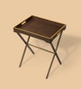 Dual Tone Butler Leather Foldable End Table In Brown Finish