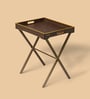 Dual Tone Butler Leather Foldable End Table In Brown Finish