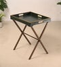 Dual Tone Butler Leather Foldable End Table In Green Finish