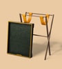 Dual Tone Butler Leather Foldable End Table In Green Finish