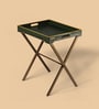 Dual Tone Butler Leather Foldable End Table In Green Finish