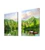 Duck In Lake Mountain Multicolour Synthetic Wood (Set of 2) Art Panels