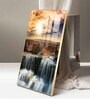 Dusk Over the Falls Glass Finish Vertical Wall Art