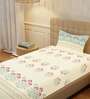 Dusty Blue Floral 200 TC Cotton Single Bedsheet with 1 Pillow Cover
