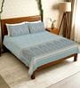 Dusty Blue Floral 300 TC Cotton King Sized Bedsheet with 2 Pillow Covers