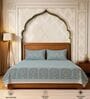 Dusty Blue Floral 300 TC Cotton King Sized Bedsheet with 2 Pillow Covers