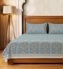Dusty Blue Floral 300 TC Cotton King Sized Bedsheet with 2 Pillow Covers