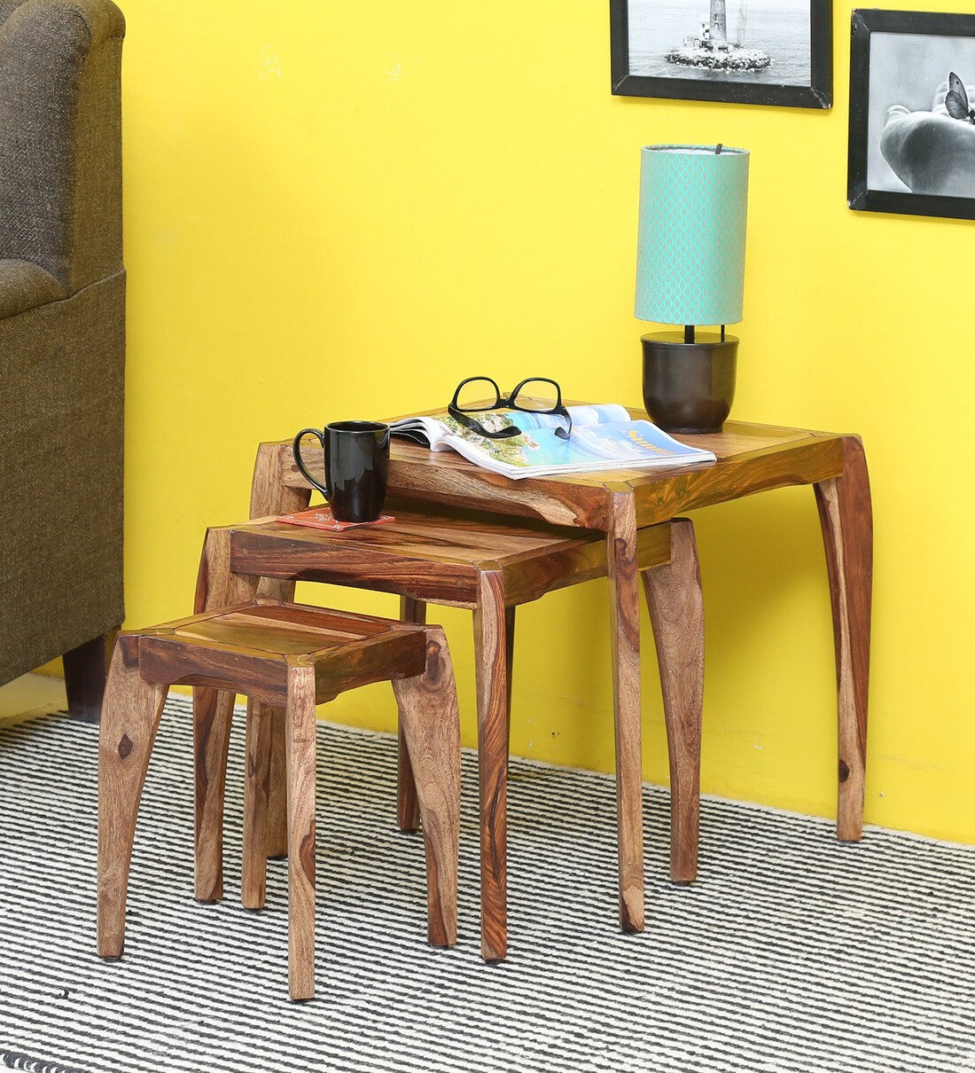 Buy Dvina Solid Wood Set of 3 Tables in Warm Walnut Finish at 1 OFF by