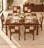 Dvira 6 Seater Dining Set In Provincial Teak Finish With Beige Colour Chair Dvira 6 Seater Dining Set In Provincial Teak Finish With Beige Colour Chair