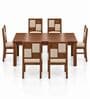 Dvira 6 Seater Dining Set In Provincial Teak Finish With Beige Colour Chair Dvira 6 Seater Dining Set In Provincial Teak Finish With Beige Colour Chair