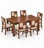 Dvira 6 Seater Dining Set In Provincial Teak Finish With Beige Colour Chair Dvira 6 Seater Dining Set In Provincial Teak Finish With Beige Colour Chair