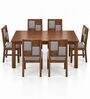 Dvira 6 Seater Dining Set In Provincial Teak Finish With Grey Colour Chair Dvira 6 Seater Dining Set In Provincial Teak Finish With Grey Colour Chair