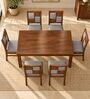 Dvira 6 Seater Dining Set In Provincial Teak Finish With Grey Colour Chair Dvira 6 Seater Dining Set In Provincial Teak Finish With Grey Colour Chair