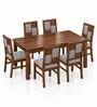 Dvira 6 Seater Dining Set In Provincial Teak Finish With Grey Colour Chair Dvira 6 Seater Dining Set In Provincial Teak Finish With Grey Colour Chair