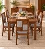 Dvira 6 Seater Dining Set In Provincial Teak Finish With Grey Colour Chair Dvira 6 Seater Dining Set In Provincial Teak Finish With Grey Colour Chair