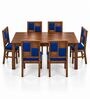 Dvira 6 Seater Dining Set In Provincial Teak Finish With Navy Blue Colour Chair Dvira 6 Seater Dining Set In Provincial Teak Finish With Navy Blue Colour Chair