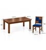 Dvira 6 Seater Dining Set In Provincial Teak Finish With Navy Blue Colour Chair Dvira 6 Seater Dining Set In Provincial Teak Finish With Navy Blue Colour Chair